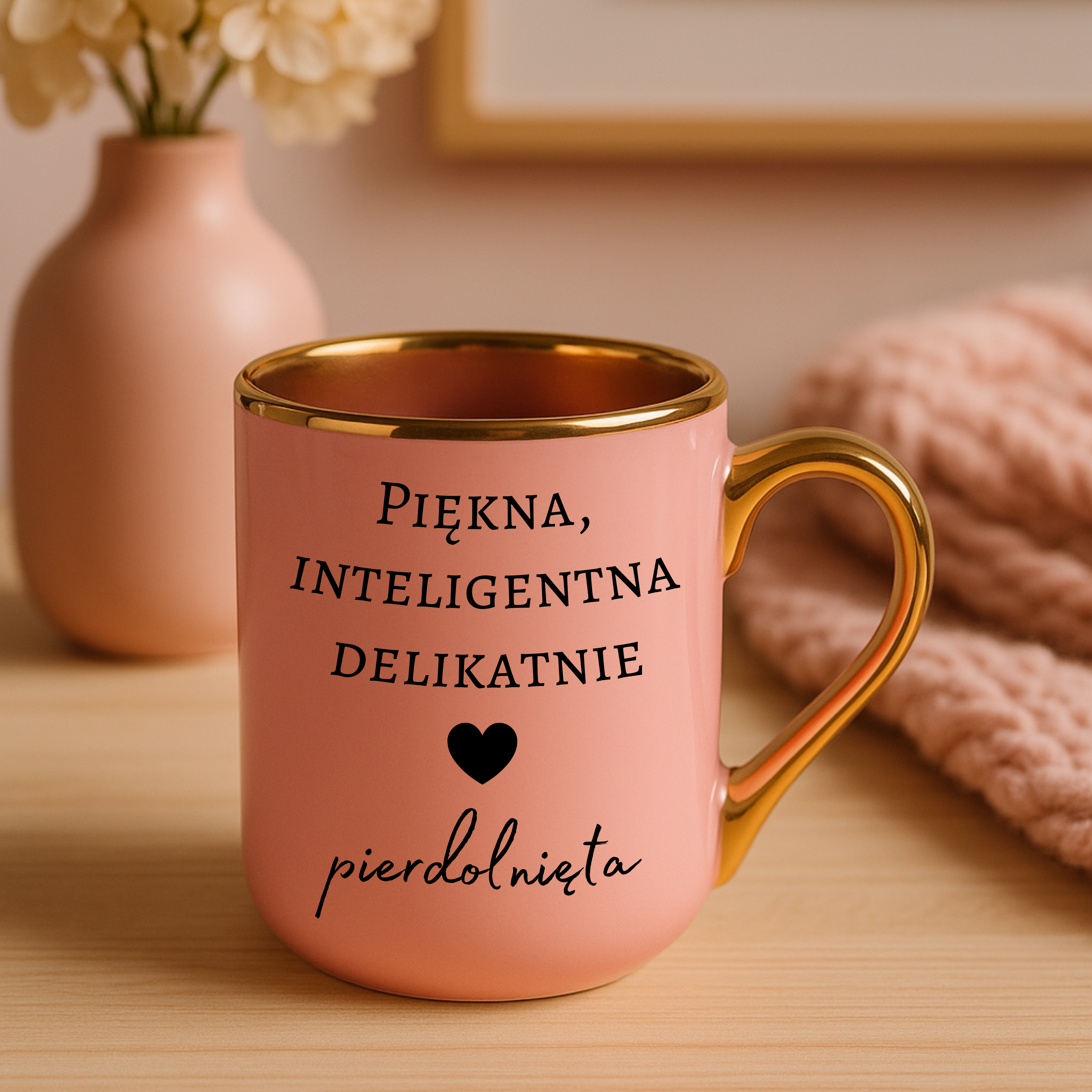 KUBEK RÓŻOWY ELEGANT PIĘKNA INTELIGENTA DELIKATNIE PIE*DOLNIĘTA - obrazek 2