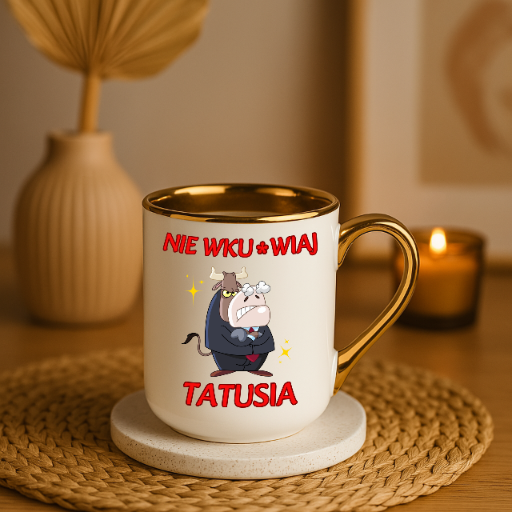 kubek elegant biały TATA NIE WKURWIAJ RYSUNEK - obrazek 2