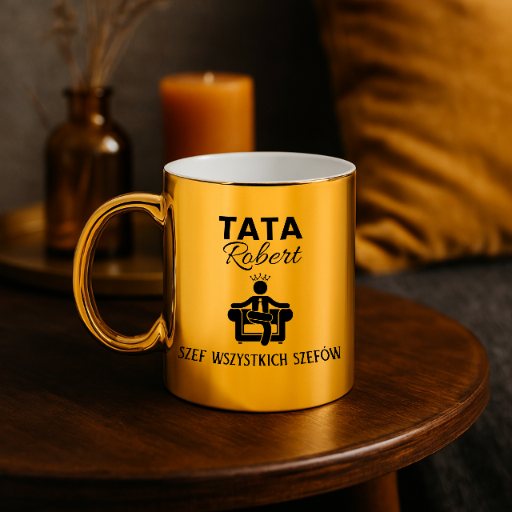 KUBEK ZŁOTY NA PREZNET DLA TATY Z OKAZJI DNIA OJCA SZEF WSZYSTKICH SZEFÓW - obrazek 2