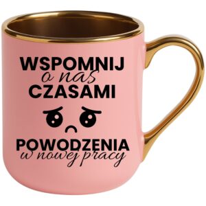 KUBEK ELEGANT RÓŻOWY NA POŻEGNANIE Z PRACY WSPOMNIJ O NAS