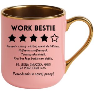 KUBEK ELEGANT RÓŻOWY NA POŻEGNANIE Z PRACY WORK BESTIE