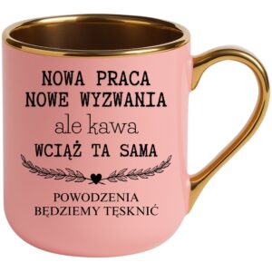 KUBEK ELEGANT RÓŻOWY NA POŻEGNANIE Z PRACY NOWA PRACA