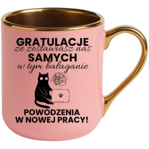 KUBEK ELEGANT RÓŻOWY NA POŻEGNANIE Z PRACY GRATULACJE