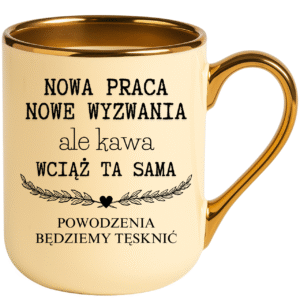 KUBEK KREMOWY ELEGANT POŻEGNANIE Z PRACY NOWA PRACA