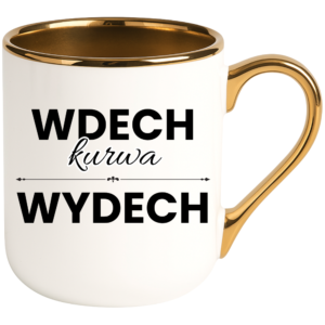 Kubek biały elegant śmieszny na prezent ”WDECH WYDECH”
