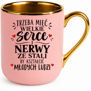Kubek różowy na prezent z okazji dnia nauczyciela – dla nauczycielki wychowawcy pedagoga