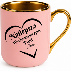 Kubek różowy na prezent z okazji dnia nauczyciela – dla nauczycielki z imieniem personalizowany