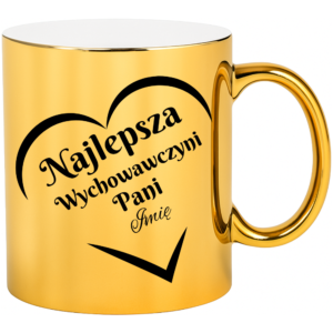 Kubek złoty na prezent z okazji dnia nauczyciela – dla nauczycielki z imieniem personalizowany